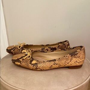 Tan and Brown Snakeskin Flats with Gold Accent Sam Edelman